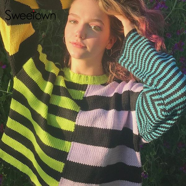 casual stripe colorblock knitted long sleeve autumn sweater women preppy style y2k jumpers winter fashion 90s knitwear, Black;white
casual stripe colorblock knitted long sleeve autumn sweater women preppy style y2k jumpers winter fashion 90s knitwear, Black;white