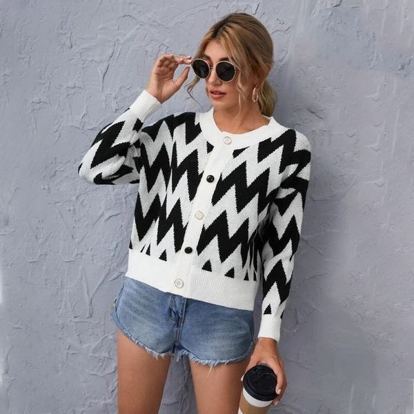 fashion sweater european wavy cardigan women's t-shirt autumn winter 2021 round neck color contrast fragrance long sleeve coat, White;black
fashion sweater european wavy cardigan women's t-shirt autumn winter 2021 round neck color contrast fragrance long sleeve coat, White;black