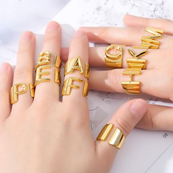 cluster rings hollow a-z letter gold color metal adjustable opening ring initials name alphabet female party personalized for women jewelry, Golden;silver
cluster rings hollow a-z letter gold color metal adjustable opening ring initials name alphabet female party personalized for women jewelry, Golden;silver