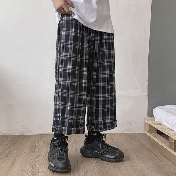 

men's pants lattice printing casual baggy haren fashion trend sweatpants male black color trousers plus size m-2xl it9e