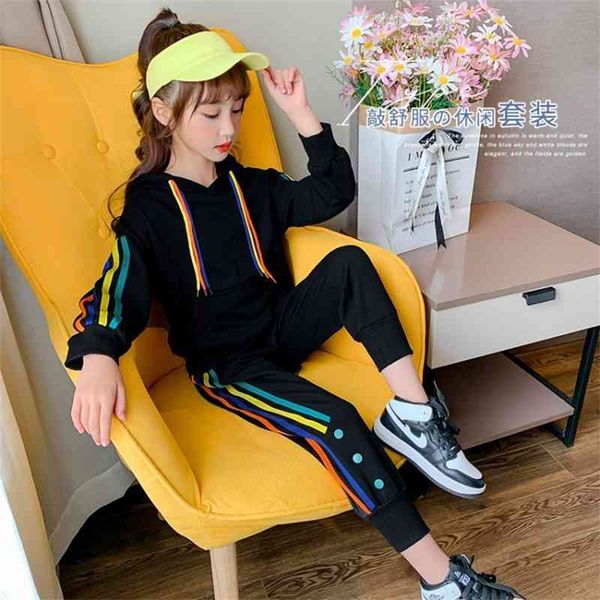 children's 2021 new spring and autumn girls' sports hooded color bar sweater leisure net red two-piece set, Black;white
children's 2021 new spring and autumn girls' sports hooded color bar sweater leisure net red two-piece set, Black;white