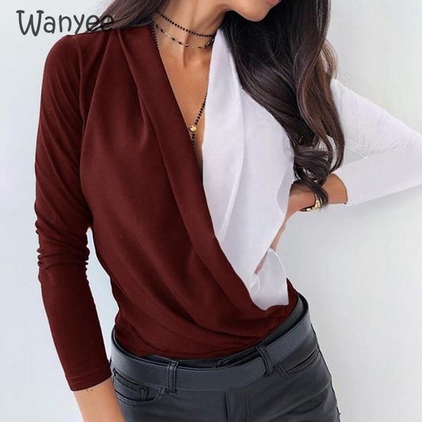women's t-shirt 2021 spring autumn fashion deep v neck patchwork long sleeve female office t-shirts ladies loose casual woman, White
women's t-shirt 2021 spring autumn fashion deep v neck patchwork long sleeve female office t-shirts ladies loose casual woman, White