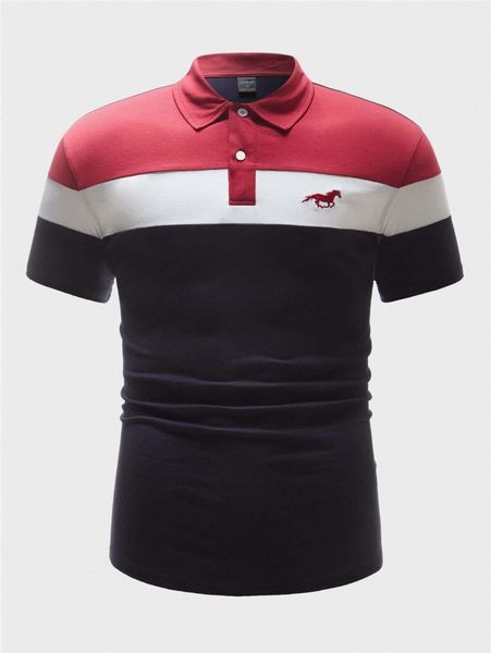 men color block horse embroidery polo shirt b7h3#, White;black 
men color block horse embroidery polo shirt b7h3#, White;black