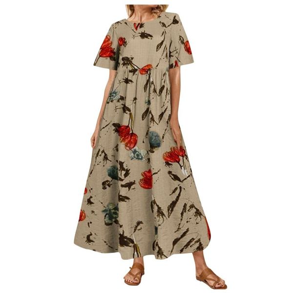 casual dresses plus size summer dress women's floral printed short sleeve maxi female high waist long vestidos robe 2xl, Black;gray 
casual dresses plus size summer dress women's floral printed short sleeve maxi female high waist long vestidos robe 2xl, Black;gray