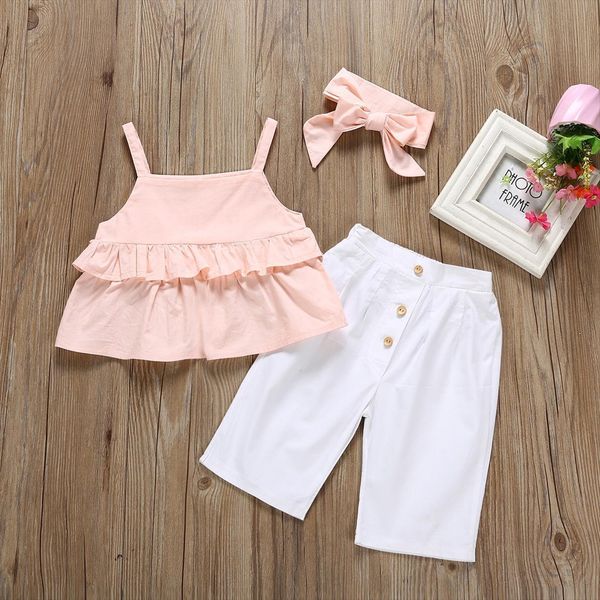 1 6y summer child kid toddler girl clothes set ruffle sling pants headband outfits beach holiday costumes, White
1 6y summer child kid toddler girl clothes set ruffle sling pants headband outfits beach holiday costumes, White