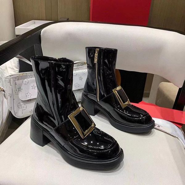 boots patent leather women round toe buckle decor sqaure heels thick sole winter shoes for designer, Black
boots patent leather women round toe buckle decor sqaure heels thick sole winter shoes for designer, Black