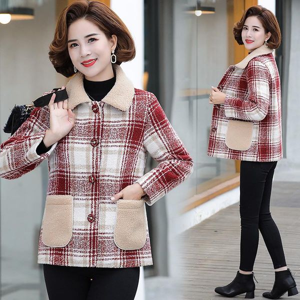 women's wool & blends blended woolen coat middle-aged and elderly jackets winter single-breasted thicken cotton plaid jacket outwear, Black
women's wool & blends blended woolen coat middle-aged and elderly jackets winter single-breasted thicken cotton plaid jacket outwear, Black