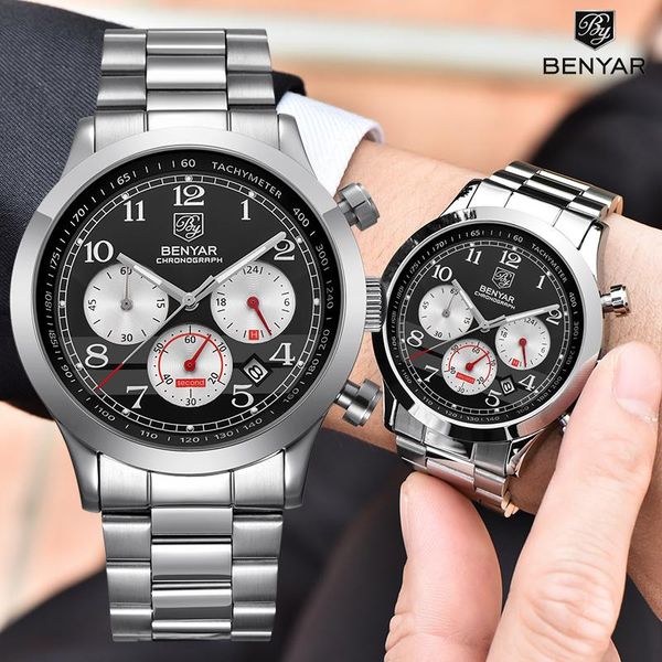 wristwatches 2021 benyar mens watches fashion watch men chronograph waterproof steel sport for relogio masculino, Slivery;brown
wristwatches 2021 benyar mens watches fashion watch men chronograph waterproof steel sport for relogio masculino, Slivery;brown