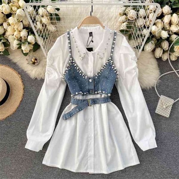women temperament turn-down collar beading shirt suspender vest two piece set fashion spring summer 11b153 210525, White
women temperament turn-down collar beading shirt suspender vest two piece set fashion spring summer 11b153 210525, White