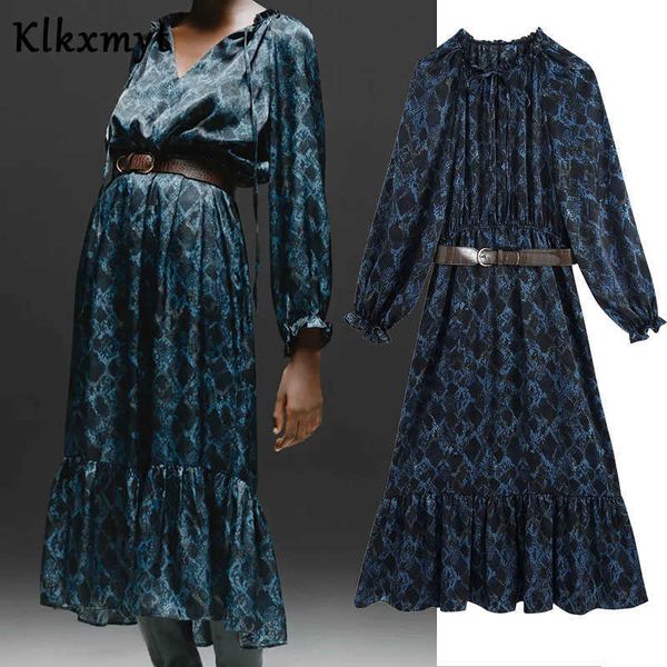 klkxmyt za dress women chic fashion with belt printed ruffled midi vintage v neck long sleeve female es vestidos 210527, Black;gray
klkxmyt za dress women chic fashion with belt printed ruffled midi vintage v neck long sleeve female es vestidos 210527, Black;gray