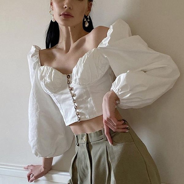 vintage single breasted lantern sleeve cropped blouse shirts women autumn slash neck backless crop ladies streetwear skinny women's bl, White
vintage single breasted lantern sleeve cropped blouse shirts women autumn slash neck backless crop ladies streetwear skinny women's bl, White