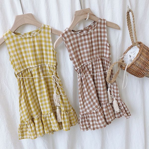 2021 summer new children plaid dress tassel sashes korean style kids clothes baby girls sleeveless dresses ruffles robes, Red;yellow
2021 summer new children plaid dress tassel sashes korean style kids clothes baby girls sleeveless dresses ruffles robes, Red;yellow