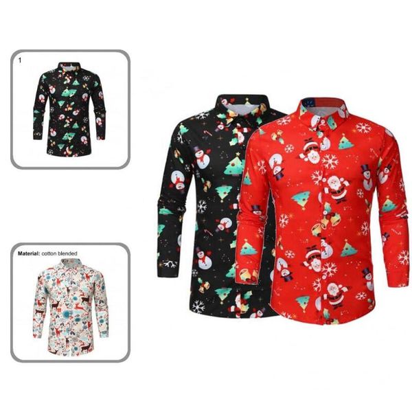 men's casual shirts handsome buttons closure santa claus bell print autumn shirt male clothing, White;black 
men's casual shirts handsome buttons closure santa claus bell print autumn shirt male clothing, White;black