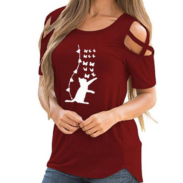 women's t-shirt cute cat butterfly print tshirt for female summer girlfriend lover gift cross off shoulder casual women femme, White
women's t-shirt cute cat butterfly print tshirt for female summer girlfriend lover gift cross off shoulder casual women femme, White