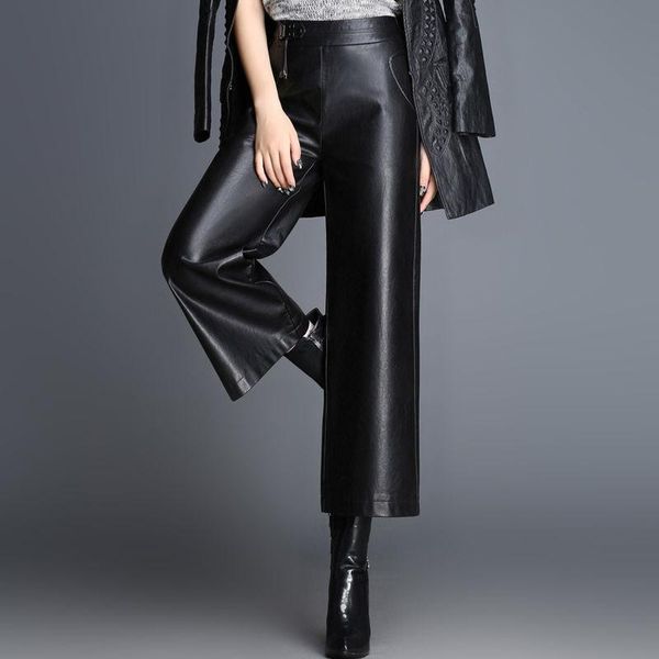 women's pants & capris women 2021 autumn winter fashion high waist wide leg ankle-length female black real leather pant ladies loose tr, Black;white
women's pants & capris women 2021 autumn winter fashion high waist wide leg ankle-length female black real leather pant ladies loose tr, Black;white