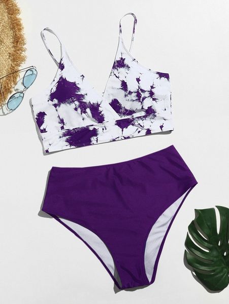 plus tie dye high waisted bikini swimsuit v5gw#, Black