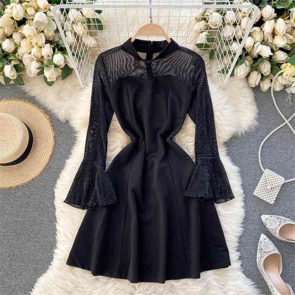 women vintage black temperament lace waist swing dress long sleeve stand collar fashion spring summer 11b322 210525, Black;gray
women vintage black temperament lace waist swing dress long sleeve stand collar fashion spring summer 11b322 210525, Black;gray