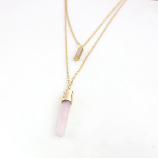 pendant necklaces light yellow gold color layer rose pink quartz cylinder necklace blue-vein stone jewelry, Silver
pendant necklaces light yellow gold color layer rose pink quartz cylinder necklace blue-vein stone jewelry, Silver