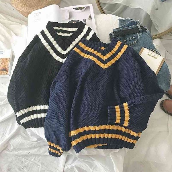 autumn v-neck sweater women vintage jumper blue knitted striped sweaters for women white harajuku sweater pullover winter warm 210806, White;black
autumn v-neck sweater women vintage jumper blue knitted striped sweaters for women white harajuku sweater pullover winter warm 210806, White;black