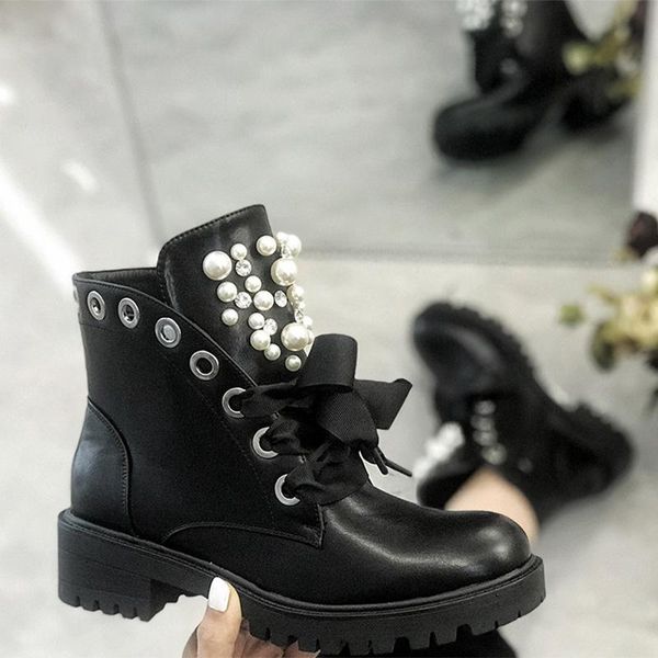 boots women's pearl lace up ankle big size ladies pu leather mid heels women platform footwear woman casual female sewing shoes, Black
boots women's pearl lace up ankle big size ladies pu leather mid heels women platform footwear woman casual female sewing shoes, Black