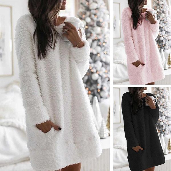 autumn women's plush fleece warm women midi dress vestidos fashion o neck loose solid color pink party dresses female casual, Black;gray
autumn women's plush fleece warm women midi dress vestidos fashion o neck loose solid color pink party dresses female casual, Black;gray