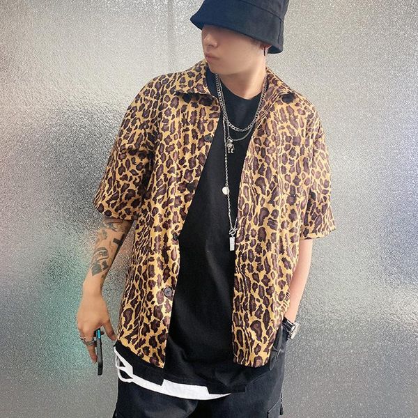 men's casual shirts leopard shirt men streetwear hip hop fashion loose short sleeve male blouse, White;black
men's casual shirts leopard shirt men streetwear hip hop fashion loose short sleeve male blouse, White;black
