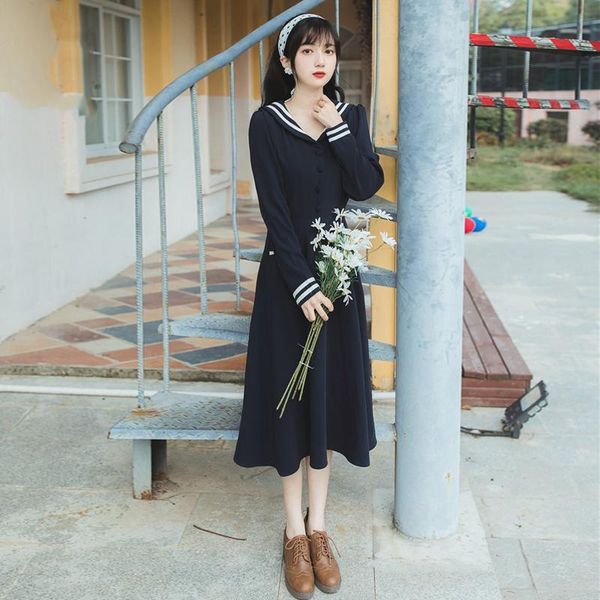 black solid vintage long women dress 2021 spring elegant full sleeve mid-calf sailor collar midi fit and flare female vestidos casual dresse, Black;gray
black solid vintage long women dress 2021 spring elegant full sleeve mid-calf sailor collar midi fit and flare female vestidos casual dresse, Black;gray