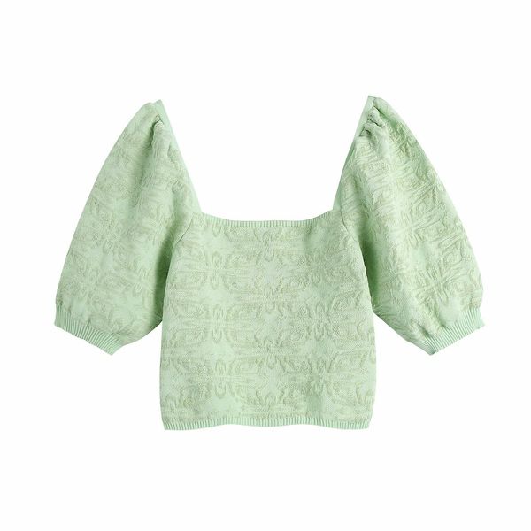 women knitted sweater jacquard short sleeves square neckline cropped chic lady fashion casual clothes 210517, White;black
women knitted sweater jacquard short sleeves square neckline cropped chic lady fashion casual clothes 210517, White;black