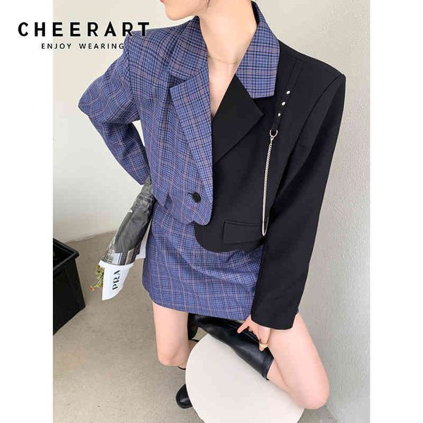 autumn plaid cropped blazer patchwork single button jaket coat fashion suit women set streetwear 210427, White;black
autumn plaid cropped blazer patchwork single button jaket coat fashion suit women set streetwear 210427, White;black
