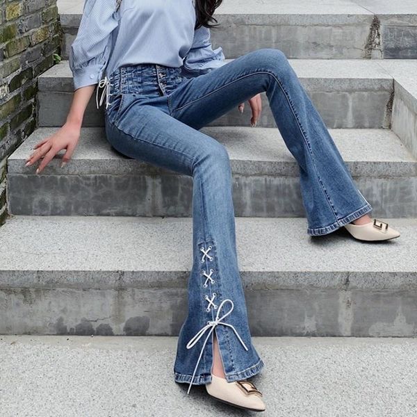women's jeans fashion lace up split flare women spring high waist buttons bell-bottom denim pants streetwear vintage slim trousers, Blue
women's jeans fashion lace up split flare women spring high waist buttons bell-bottom denim pants streetwear vintage slim trousers, Blue