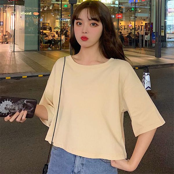 women girls spring summer short sleeve t-shirts tees casual solid loose cotton p2290 women's t-shirt, White
women girls spring summer short sleeve t-shirts tees casual solid loose cotton p2290 women's t-shirt, White
