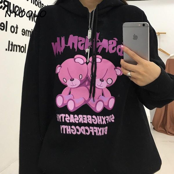 women's hoodies & sweatshirts nyoolo harajuku sweet bear letters print thick fleece hooded pullovers women winter loose long sleeve war, Black 
women's hoodies & sweatshirts nyoolo harajuku sweet bear letters print thick fleece hooded pullovers women winter loose long sleeve war, Black