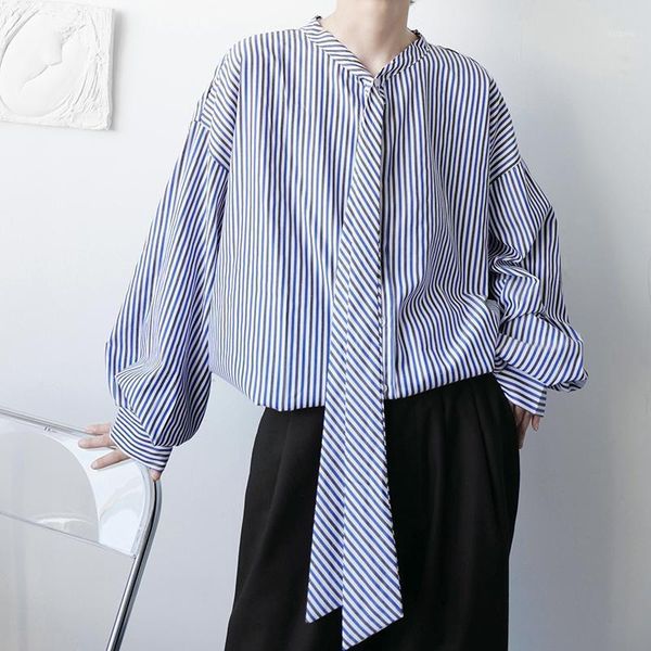 men's casual shirts oversize shirt tie collar loose long sleeve stripes man korean trend fashion show streetwear, White;black
men's casual shirts oversize shirt tie collar loose long sleeve stripes man korean trend fashion show streetwear, White;black