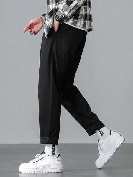 men slant pocket tapered pants 94mx#, Black