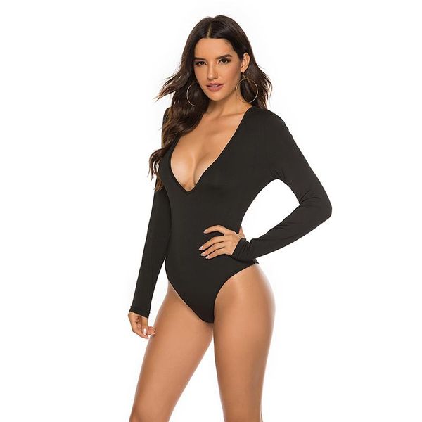 deep v-neck jumpsuit fashion solid color women's tight long sleeve low chest casual wild lady's jumpsuits & rompers, Black;white
deep v-neck jumpsuit fashion solid color women's tight long sleeve low chest casual wild lady's jumpsuits & rompers, Black;white