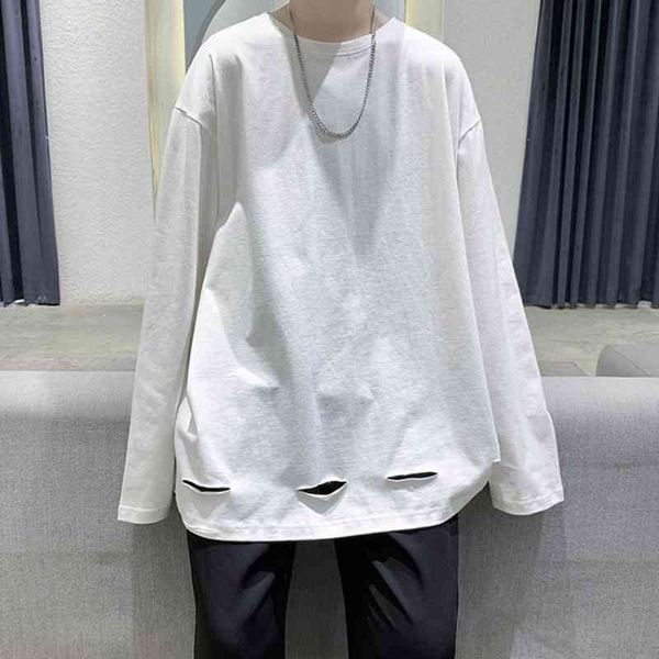 men's t-shirts autumn cotton ripped t shirt fashion solid color casual hole t-shirt men street wild loose long-sleeved tshirt mens, White;black
men's t-shirts autumn cotton ripped t shirt fashion solid color casual hole t-shirt men street wild loose long-sleeved tshirt mens, White;black