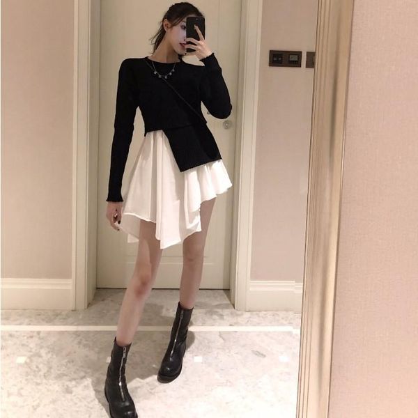 casual dresses female fake two-piece patchwork blouse o-neck long-sleeved shirt hedging irregular solid color dress, Black;gray
casual dresses female fake two-piece patchwork blouse o-neck long-sleeved shirt hedging irregular solid color dress, Black;gray