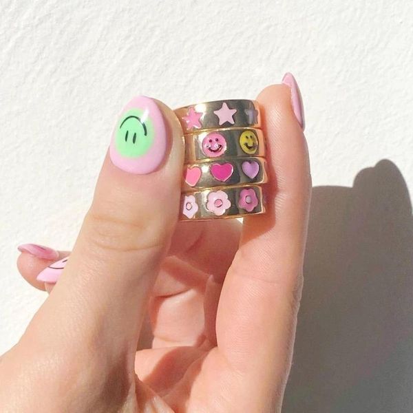 cluster rings punk simple heart star smile for women creative design gold color geometric round finger 2021 sweet jewelry gift, Golden;silver
cluster rings punk simple heart star smile for women creative design gold color geometric round finger 2021 sweet jewelry gift, Golden;silver