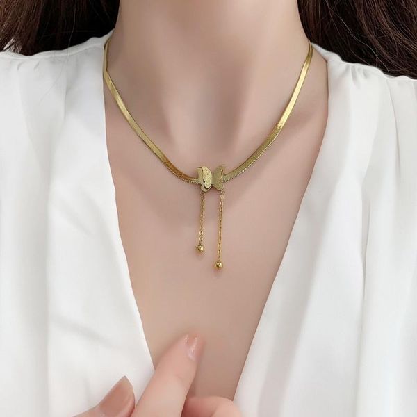 chokers titanium steel butterfly tassel snake bone chain necklaces for women gold color choker collares korean fashion kpop jewelry s369, Golden;silver
chokers titanium steel butterfly tassel snake bone chain necklaces for women gold color choker collares korean fashion kpop jewelry s369, Golden;silver