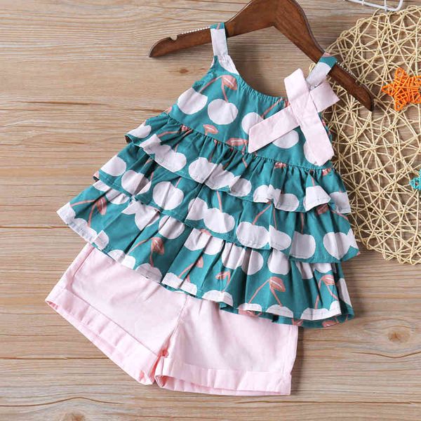 cute baby girl clothes set summer fashion sling cherry print t-shirt + pocket shorts two-piece children's 210515, White
cute baby girl clothes set summer fashion sling cherry print t-shirt + pocket shorts two-piece children's 210515, White