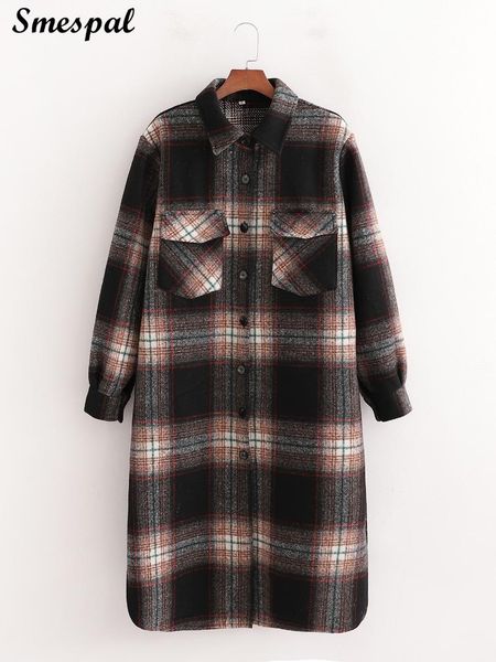 women's wool & blends women autumn winter vintage long plaid shirt coat, Black
women's wool & blends women autumn winter vintage long plaid shirt coat, Black