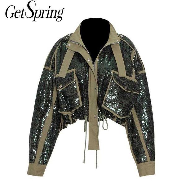 getspring women coat fashion patchwork sequin splicing jacket long sleeve high waist short jackets coats spring 210601, Black;brown
getspring women coat fashion patchwork sequin splicing jacket long sleeve high waist short jackets coats spring 210601, Black;brown