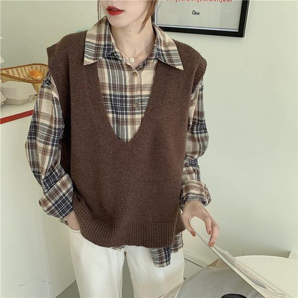 women's vests singreiny women solid knitted vest fashion v neck oversized loose sweater vintage sleeveless waistcoat simple style, Black;white
women's vests singreiny women solid knitted vest fashion v neck oversized loose sweater vintage sleeveless waistcoat simple style, Black;white