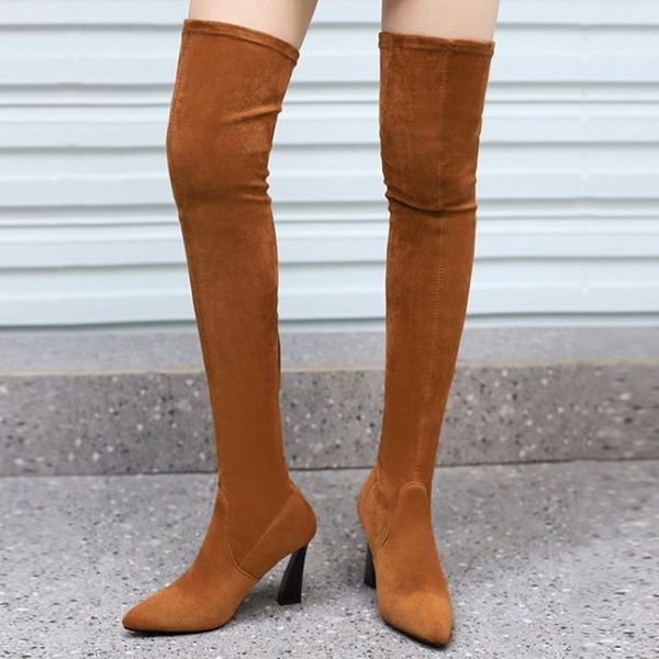 boots stretch suede leather women over knee high fashion heel skintight thigh back zipper, Black
boots stretch suede leather women over knee high fashion heel skintight thigh back zipper, Black