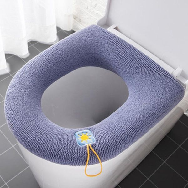 

toilet seat covers winter warm cover closestool mat 1pcs washable bathroom accessories knitting pure color soft o-shape pad bidet