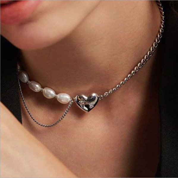 women pearl chain stitching necklace femininity love rhinestone clavicle chains, Silver
women pearl chain stitching necklace femininity love rhinestone clavicle chains, Silver