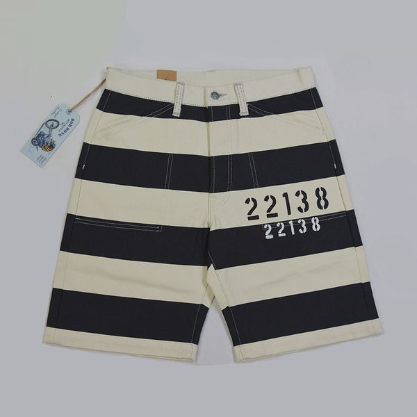 short bob dong vintage prisoner style 22138 print shorts 16oz motorcycle striped pants, White;black 
short bob dong vintage prisoner style 22138 print shorts 16oz motorcycle striped pants, White;black