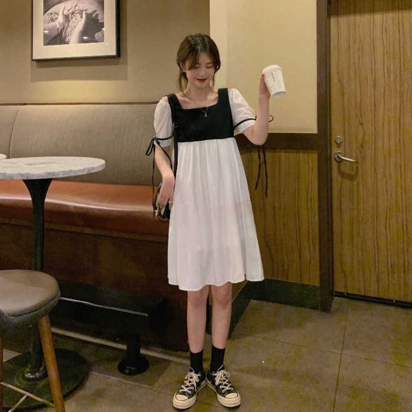 large women's contrast stitching lace up short sleeve dress summer french platycodon grandiflorum slim, Black;gray
large women's contrast stitching lace up short sleeve dress summer french platycodon grandiflorum slim, Black;gray