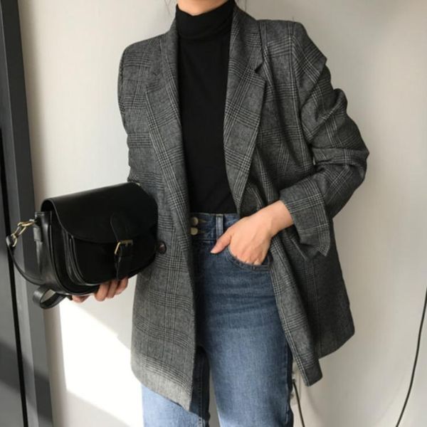 women's suits & blazers 2021 winter autumn loose plaid double breasted pockets formal jackets office lady checkered outerwear, White;black
women's suits & blazers 2021 winter autumn loose plaid double breasted pockets formal jackets office lady checkered outerwear, White;black