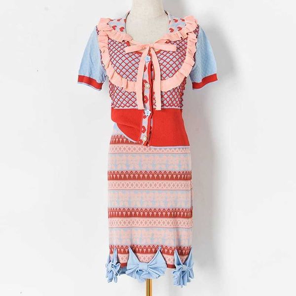 two piece dress ruffles color patchwork doll collar short sleeve knitwear cardigan bowknot hem half fashion mini skirt women summer clothes, White
two piece dress ruffles color patchwork doll collar short sleeve knitwear cardigan bowknot hem half fashion mini skirt women summer clothes, White